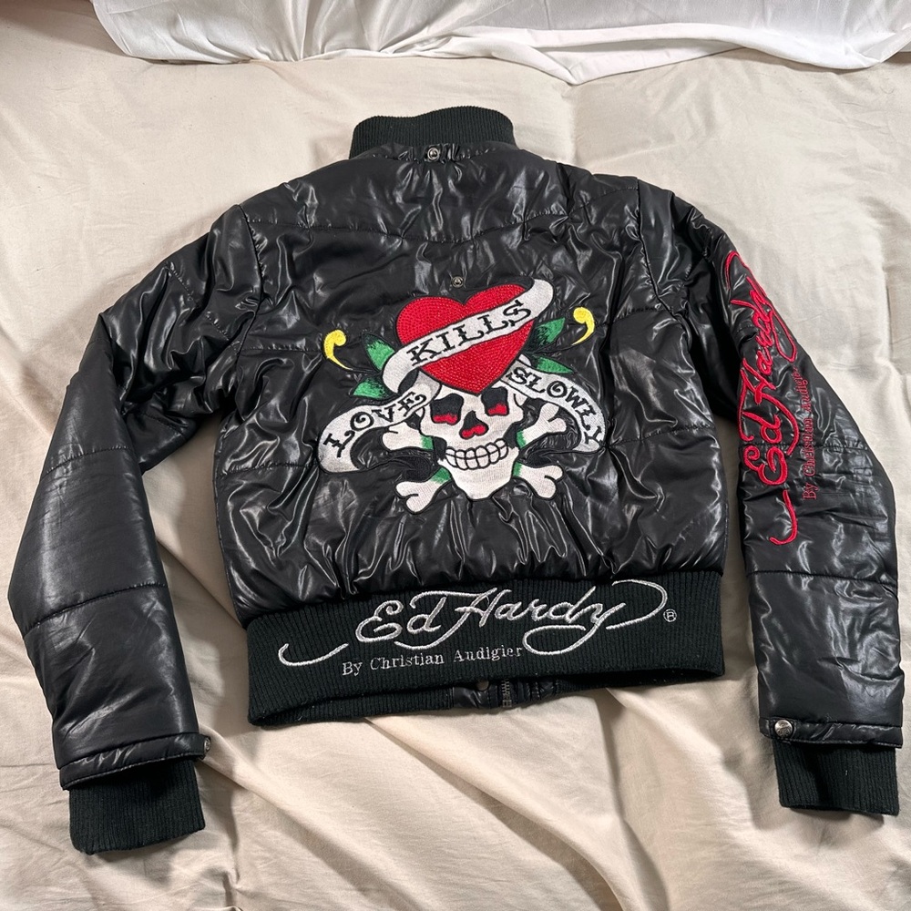 Ed Hardy x Christian Audigier Y2K Love Kills Slowly Puffer Jacket Medium